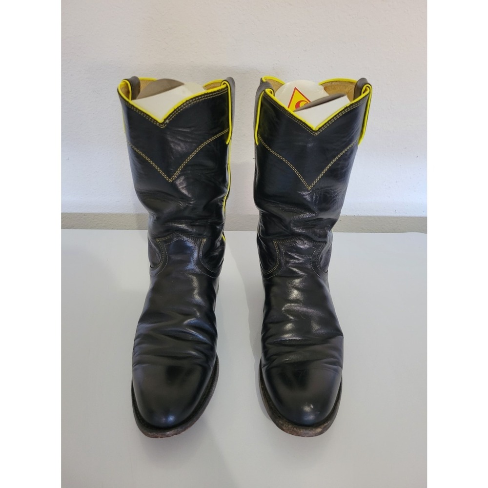 Vintage Womens Justin Leather Roper Cowboy Boots Black/Yellow L 3728 sz 6 B